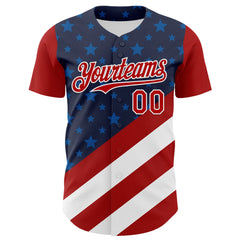 Maxcorners Custom Navy Red-White 3D Patriotic American Flag Premium Baseball Jersey LM0210