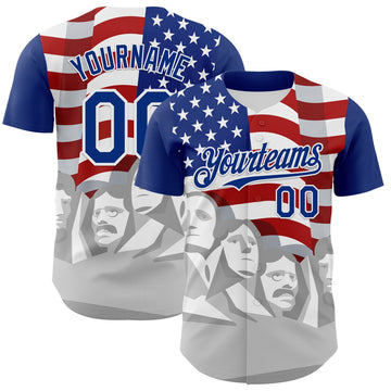 Maxcorners Custom Gray Red-White 3D Patriotic American Flag And Statue of Liberty Premium Baseball Jersey LM0210