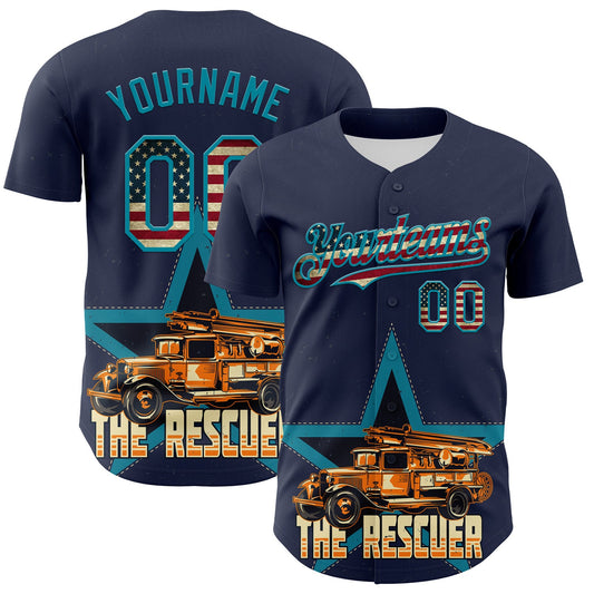 Maxcorners Custom Cream Fire Red-US Navy Blue 3D Patriotic American Flag Premium Baseball Jersey LM0210