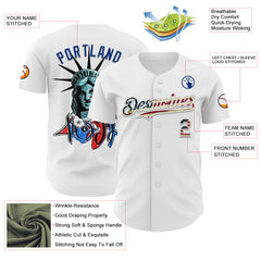 Maxcorners Custom White USA Flag Fire Red-Black 3D Patriotic Skull Premium Baseball Jersey LM0210