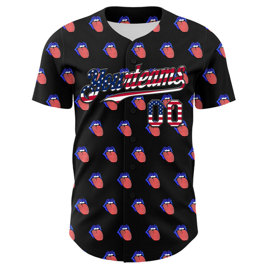 Maxcorners Custom Black Vintage USA Flag-White 3D Patriotic American Symbol Premium Baseball Jersey LM0210
