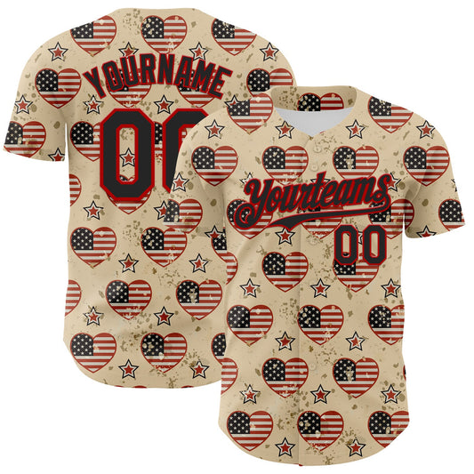 Maxcorners Custom Cream Olive Pinstripe Vintage USA Flag-Black Premium Two Tone Baseball Jersey LM0210