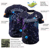 Maxcorners Custom Dark Purple Navy-White 3D Pattern Design Outer Space Galaxy Solar Authentic Baseball Jersey LM2605