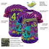 Maxcorners Custom Purple Neon Green 3D Pattern Design Trippy Magic Mushrooms Skull Authentic Baseball Jersey LM2605