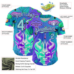 Maxcorners Custom Blue Ice Blue-Purple 3D Pattern Design Trippy Magic Mushrooms Demon Skull Premium Baseball Jersey LM0210