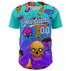 Maxcorners Custom Blue Ice Blue-Purple 3D Pattern Design Trippy Magic Mushrooms Skull Premium Baseball Jersey LM0210