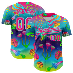Maxcorners Custom Blue Hot Pink-Ice Blue 3D Pattern Design Trippy Psychedelic Magic Mushrooms Premium Baseball Jersey LM0210