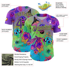 Maxcorners Custom Purple Neon Green 3D Pattern Design Trippy Magic Mushrooms Alien Premium Baseball Jersey LM0210
