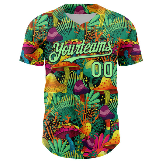Maxcorners Custom Green Pea Green-Black 3D Pattern Design Trippy Magic Mushrooms Plant Premium Baseball Jersey LM0210