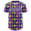 Maxcorners Custom Purple White 3D Pattern Design Mardi Gras Shrove Tuesday Premium Baseball Jersey LM0210