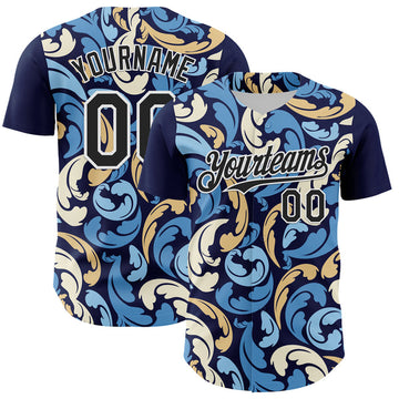 Maxcorners Custom Navy Black-White 3D Pattern Design Burner Costumes Floral Grunge Authentic Baseball Jersey LM0609
