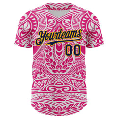 Maxcorners Custom Hot Pink Navy-Gold 3D Pattern Design Burner Costumes Ethnic Floral Premium Baseball Jersey LM0210