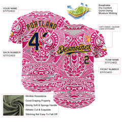 Maxcorners Custom Hot Pink Navy-Gold 3D Pattern Design Burner Costumes Ethnic Floral Premium Baseball Jersey LM0210