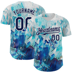 Maxcorners Custom White Navy 3D Pattern Design Burner Costumes Watercolor Paint Authentic Baseball Jersey
 LM0609