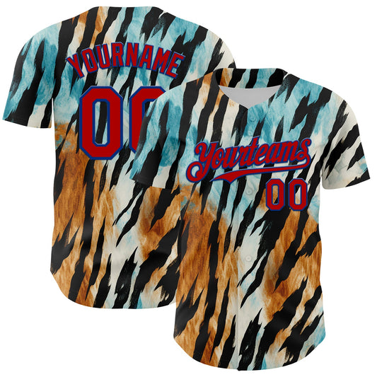 Maxcorners Custom Black Red-Royal 3D Pattern Design Burner Costumes Zebra Print Premium Baseball Jersey LM0210