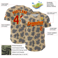 Maxcorners Custom Cream Red-Gold 3D Pattern Design Burner Costumes Leopard Mosaic Premium Baseball Jersey LM0210