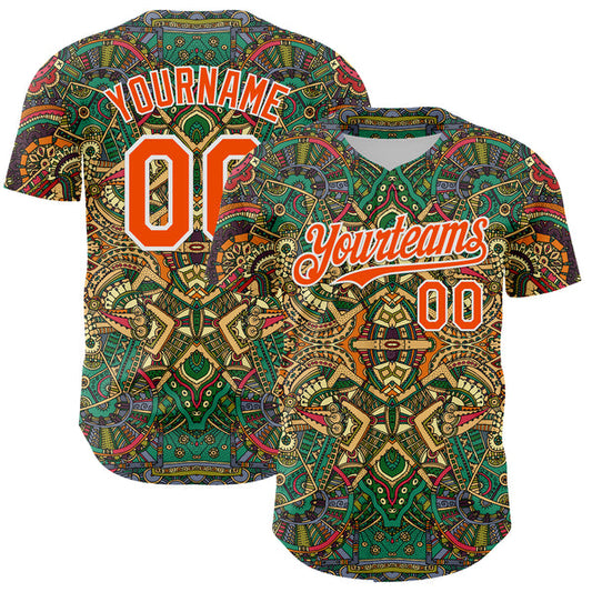 Maxcorners Custom Green Orange-White 3D Pattern Design Burner Costumes Exotic Authentic Baseball Jersey LM0609