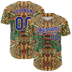 Maxcorners Custom Green Royal White-Orange 3D Pattern Design Burner Costumes Exotic Authentic Baseball Jersey LM0609
