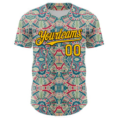 Maxcorners Custom Green Yellow-Brown 3D Pattern Design Burner Costumes Exotic Premium Baseball Jersey LM0210