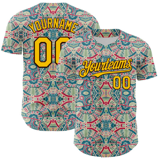 Maxcorners Custom Green Yellow-Brown 3D Pattern Design Burner Costumes Exotic Premium Baseball Jersey LM0210