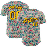 Maxcorners Custom Green Yellow-Brown 3D Pattern Design Burner Costumes Exotic Premium Baseball Jersey LM0210