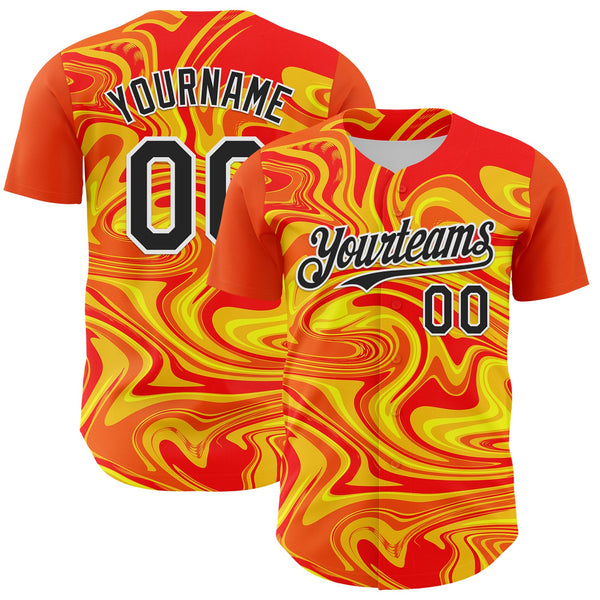 Maxcorners Custom Orange Black Gold-White 3D Pattern Design Rave Party Marble Lava Premium Baseball Jersey LM0210