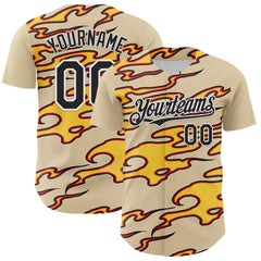 Maxcorners Custom City Cream Black-White 3D Pattern Design Rave Party Flame Premium Baseball Jersey LM0210