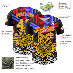 Maxcorners Custom Black Yellow Red-White 3D Pattern Design Rave Party Sun Tribal Premium Baseball Jersey LM0210