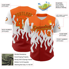 Maxcorners Custom White Orange Red Black-Yellow 3D Pattern Design Rave Party Flame Premium Baseball Jersey LM0210