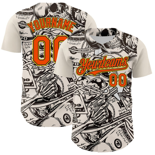 Maxcorners Custom White Orange Black-Yellow 3D Pattern Design Rave Party Vintage Cash Money Authentic Baseball Jersey LM0609