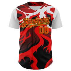 Maxcorners Custom White Orange Black-Yellow 3D Pattern Design Rave Party Flame Lava Premium Baseball Jersey LM0210