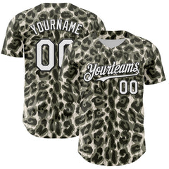 Maxcorners Custom Cream White-Black 3D Pattern Design Rave Party Animal Leopard Print Authentic Baseball Jersey LM0609