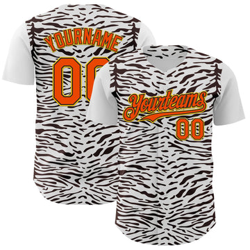 Maxcorners Custom White Orange Black-Yellow 3D Pattern Design Rave Party Animal Zebra Print Premium Baseball Jersey LM0210