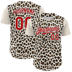 Maxcorners Custom Cream Red-White 3D Pattern Design Rave Party Animal Leopard Print Authentic Baseball Jersey
 LM0609