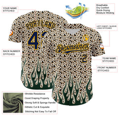 Maxcorners Custom Cream Navy-Gold 3D Pattern Design Rave Party Animal Leopard Print Premium Baseball Jersey LM0210