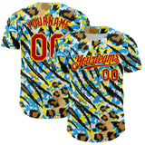 Maxcorners Custom White Red-Gold 3D Pattern Design Rave Party Animal Tiger And Leopard Print Authentic Baseball Jersey
 LM0609
