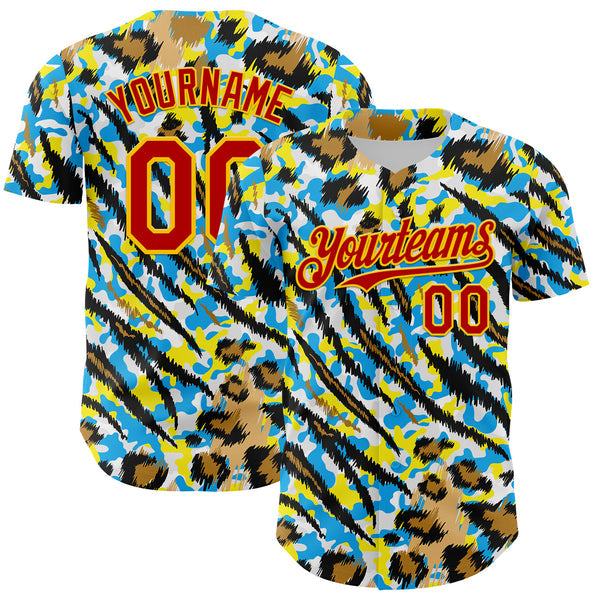 Maxcorners Custom White Red-Gold 3D Pattern Design Rave Party Animal Tiger And Leopard Print Authentic Baseball Jersey
 LM0609