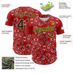 Maxcorners Custom Red Black-Gold 3D Pattern Design Rave Party Paisley Bandana Premium Baseball Jersey LM0210