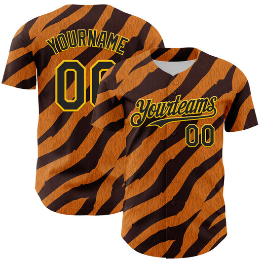 Maxcorners Custom Orange Black-Gold 3D Pattern Design Rave Party Tiger Print Authentic Baseball Jersey LM0609