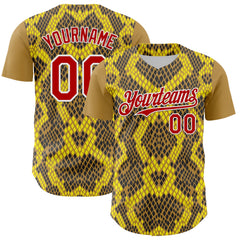 Maxcorners Custom Yellow Red Black-White 3D Pattern Design Rave Party Animal Snake Python Print Premium Baseball Jersey LM0210