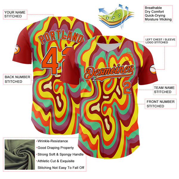 Maxcorners Custom Red Orange Black-White 3D Pattern Design Rave Party Marble Lava Premium Baseball Jersey LM0210