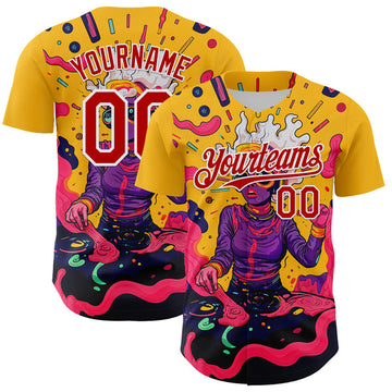 Maxcorners Custom Gold Red-White 3D Pattern Design Rave Party Trippy Disco Authentic Baseball Jersey LM0609