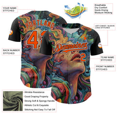Maxcorners Custom Green Orange Black-White 3D Pattern Design Rave Party Trippy Magic Mushroom Premium Baseball Jersey LM0210