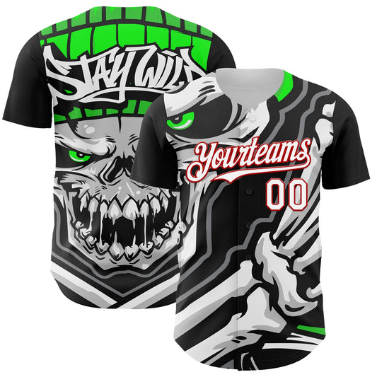 Maxcorners Custom Black White-Red 3D Pattern Design Burner Costumes Skull Premium Baseball Jersey LM0210