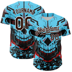 Maxcorners Custom Blue Brown-White 3D Pattern Design Burner Costumes Cyber Skull Authentic Baseball Jersey LM0609