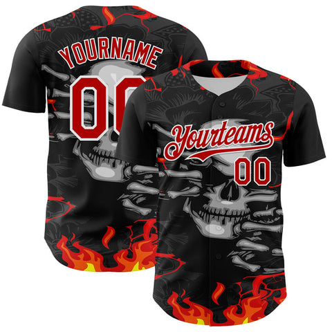 Maxcorners Custom Black Red-White 3D Pattern Design Burner Costumes Hellfire Skull Authentic Baseball Jersey
 LM0609