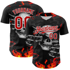 Maxcorners Custom Black Red-White 3D Pattern Design Burner Costumes Hellfire Skull Authentic Baseball Jersey LM0609