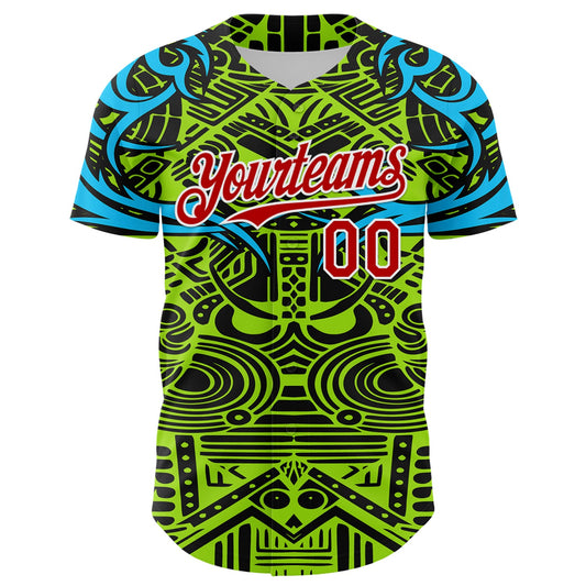 Maxcorners Custom Green Red Blue Black-White 3D Pattern Design Burner Costumes Tribal Premium Baseball Jersey LM0210