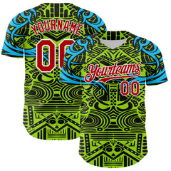 Maxcorners Custom Green Red Blue Black-White 3D Pattern Design Burner Costumes Tribal Premium Baseball Jersey LM0210