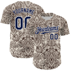 Maxcorners Custom Cream Navy-White 3D Pattern Design Burner Costumes Paisley Bandana Premium Baseball Jersey LM0210
